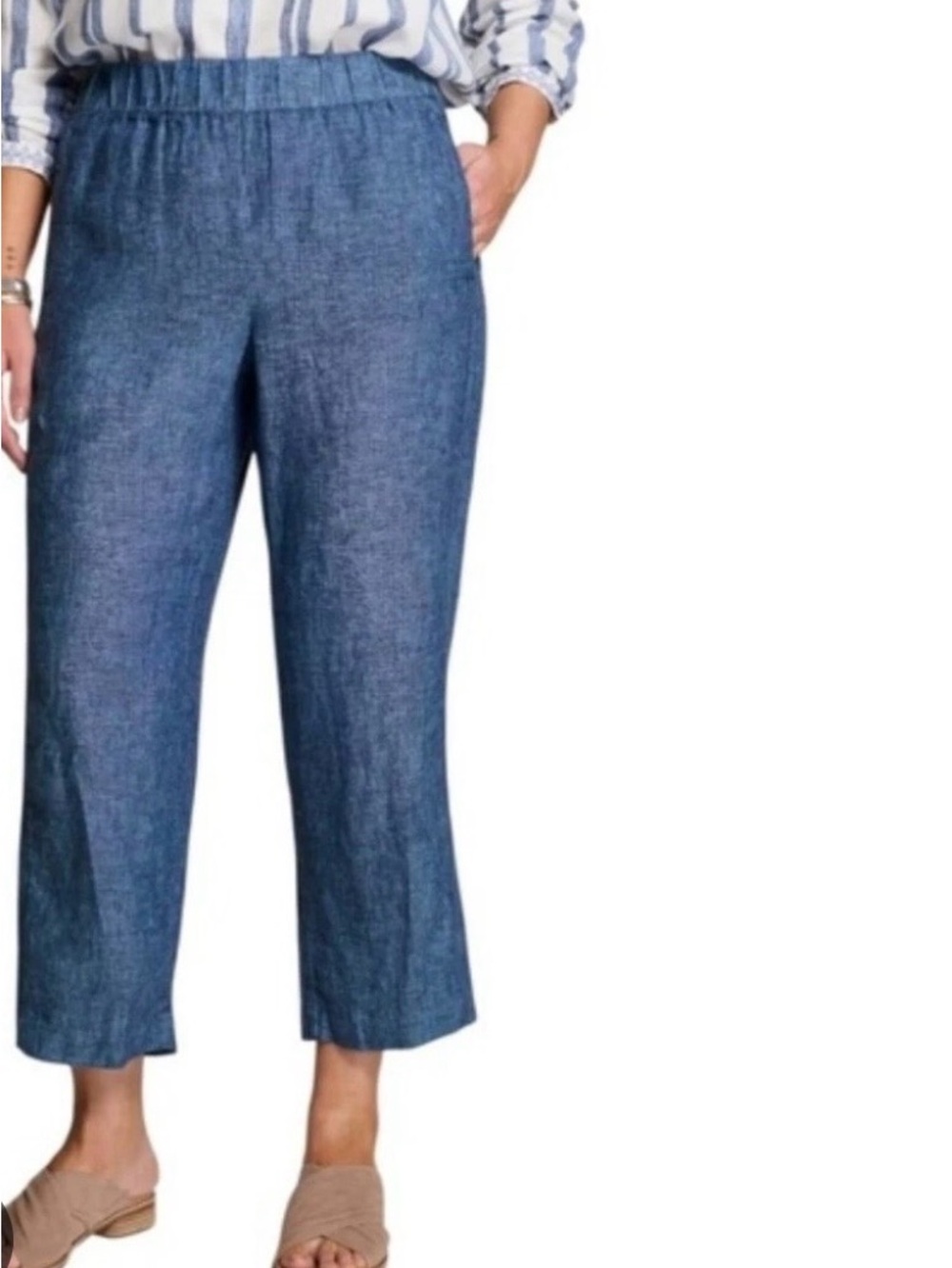 J. Jill Blue Linen Relaxed Fit Cropped Pants